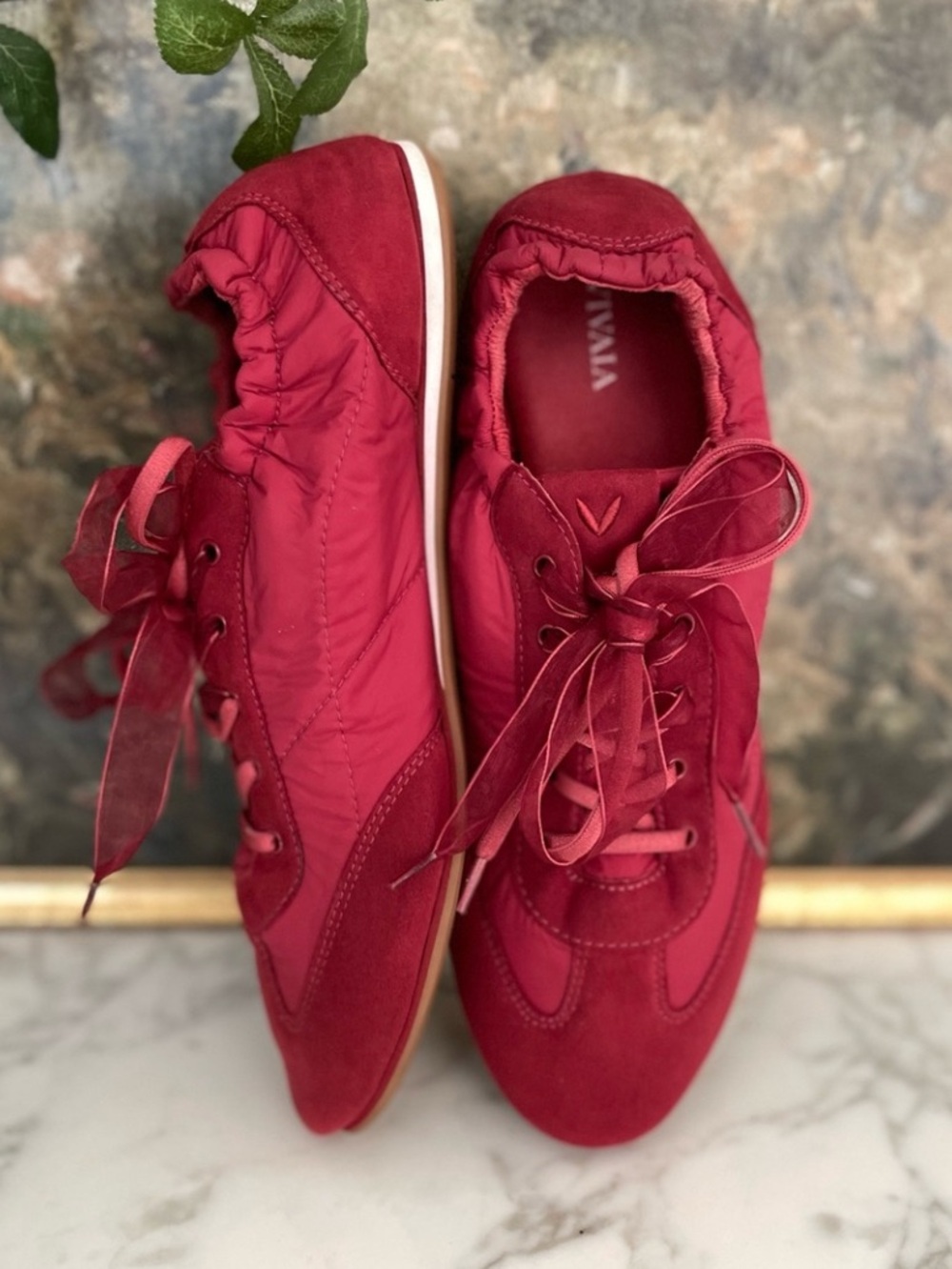 Vivaia Yancy Sneakerina Red Jogger Size 10.5 Ribbon Lace Sneaker